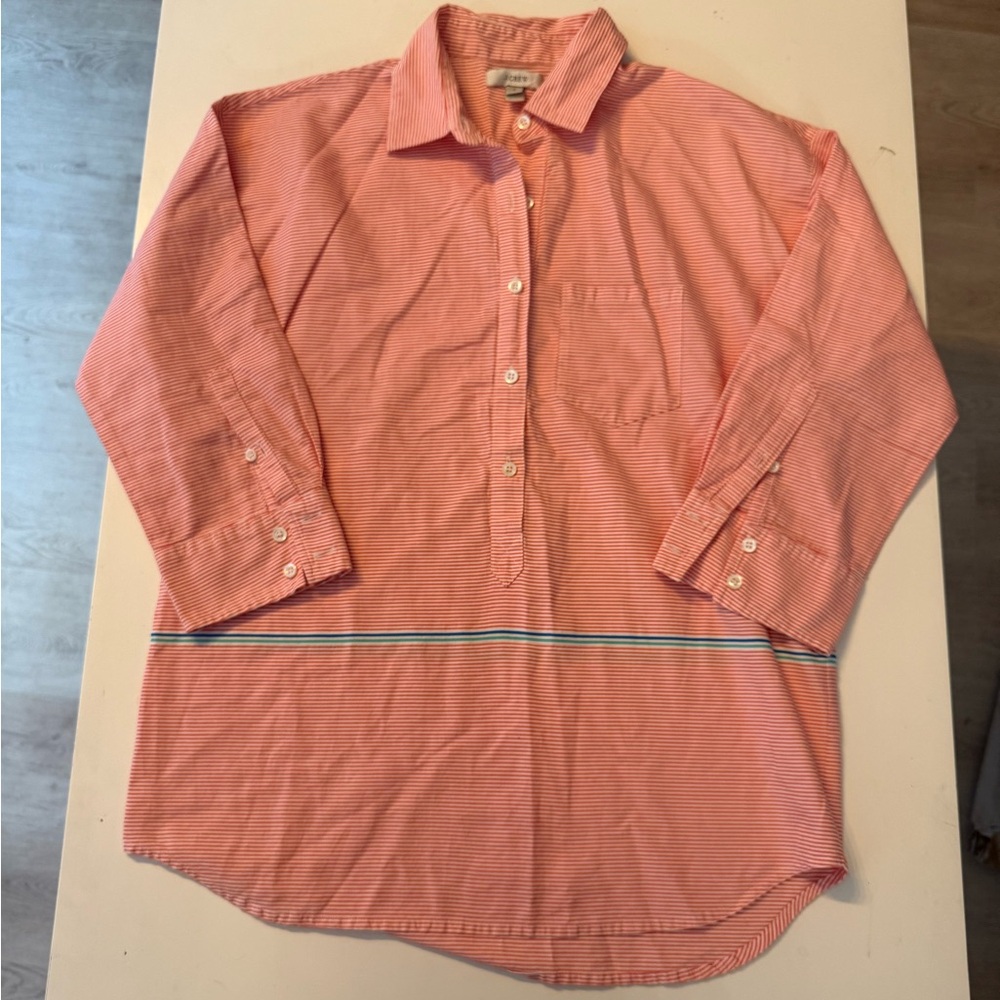 J Crew Orange White striped button down tunic